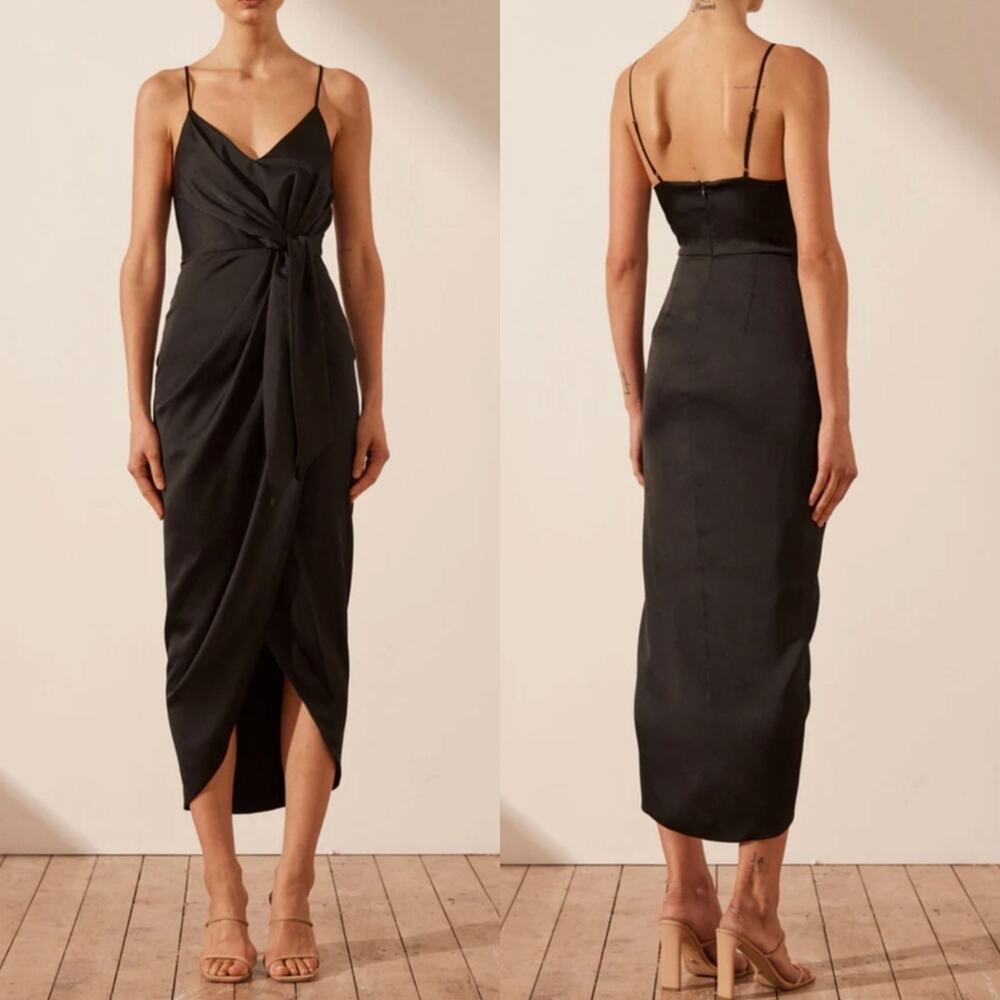 NWT Shona Joy Black Luxe Cocktail Frill Dress LBD